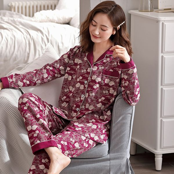 

plus size -3xl womens nightwear 2pc pants sleep pajamas sets sleepwear autumn winter 100% cotton nightgown print clothes, Black;red