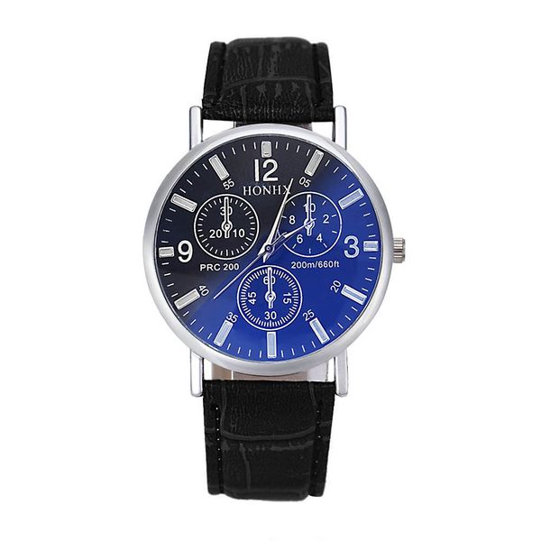 

men watch popular blue ray glass faux leather alloy case simple quartz wrist watch reloj de hombre zegarek meski zegarki meskie, Slivery;brown
