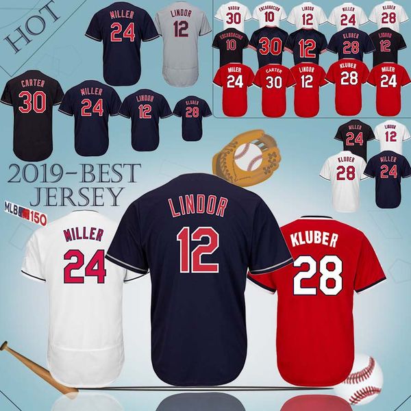 

Cleveland jerseys indians 10 Edwin Encarnacion 30 Joe Carter Hot sale Jersey sportswear 2019 men add 150th anniversary