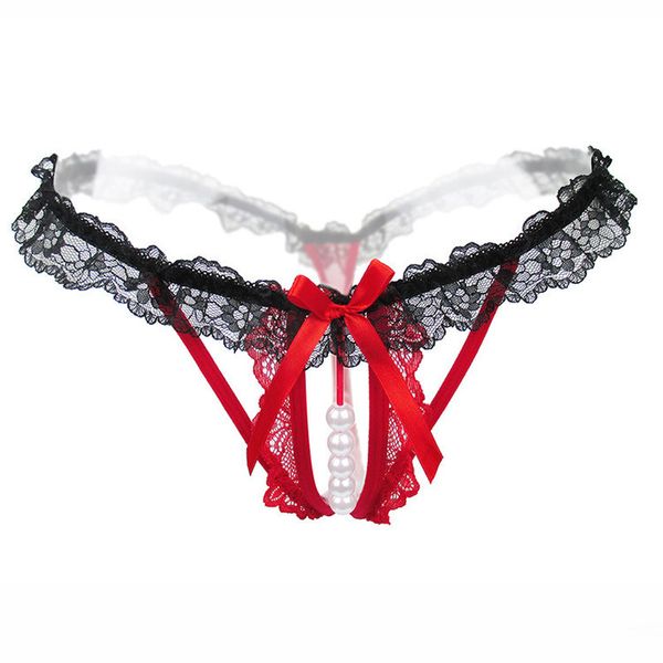

women lace thongs and g strings hollow pearls women panties female erotic lingerie low waist briefs, Black;pink