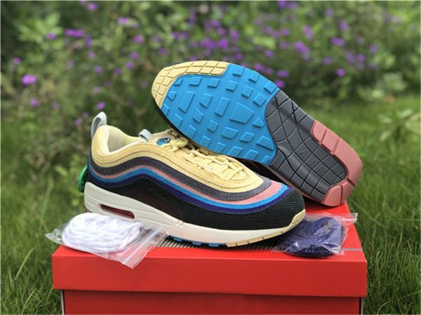 

new release authentic air sean wotherspoon 1/97 vf sw lemon corduroy rainbow max running shoes men sneakers with original box 36-47, White;red