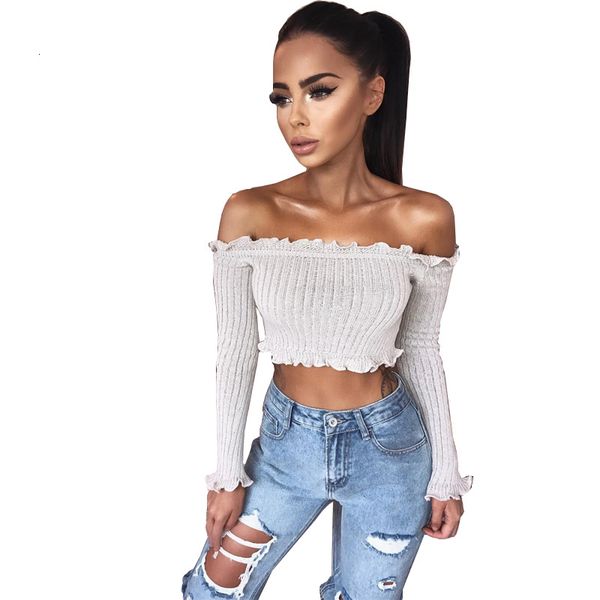 

танк топы танк топы танк нового сексуального плеча оборками ruched knit crop top женщины короткие tees casual 90с basic уличная camis, White
