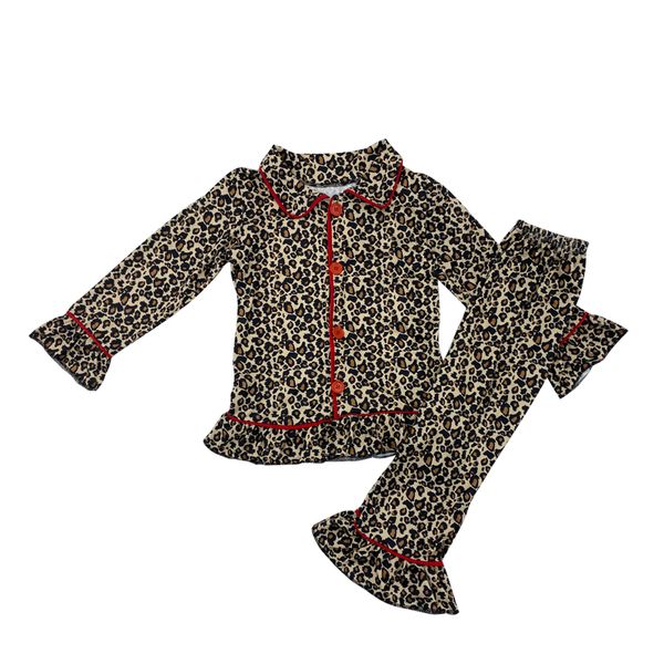 

new fashion children's autumn and winter leopard pajamas kids suit, White