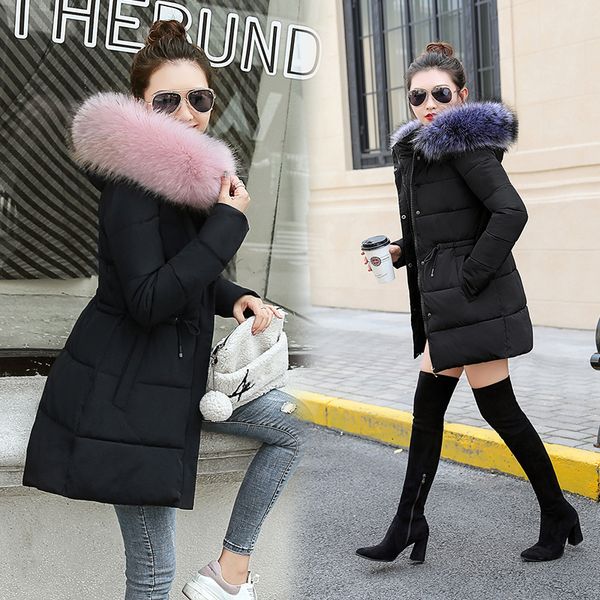 

new long winter coat women large fur collar snow coat winter jacket women with hood parkas woman 2019 plus sizes outwear xxxl, Tan;black