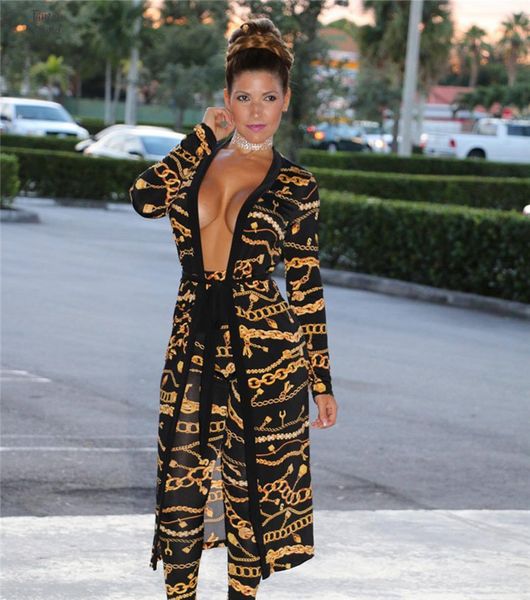 

women fashion print two 2 piece set cape pants long coat autumn club casual clothing, White