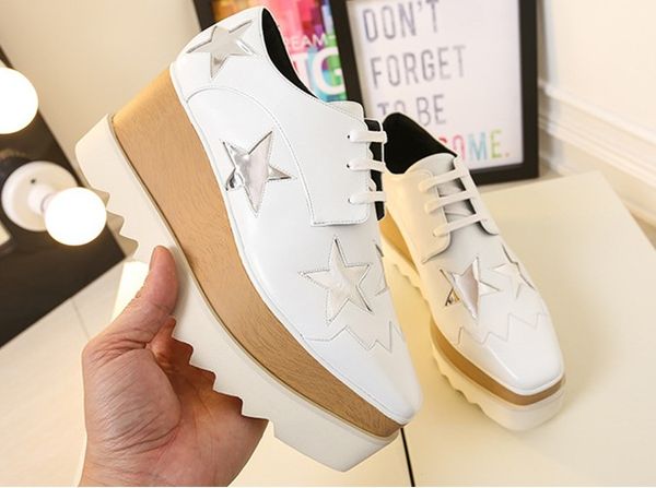

stella mcc platform boots women casual shoes elyse stars wedges blingbling full grain leather oxfords shoes 20 colors sneakers, Black