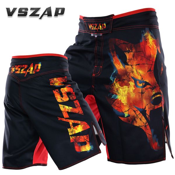 

vszap fire men's muay thai printing fight grappling short polyester kick gel boxing, Blue