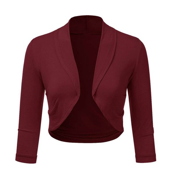 

women bolero coat plus size solid shrug open front three quarter cropped mini office work cardigan solid female cardigan, Black;brown