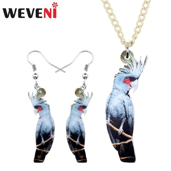 

weveni acrylic jewelry sets gary palm parrot bird necklace earrings fashion cool pendant for women girls lovers gift decoration, Silver
