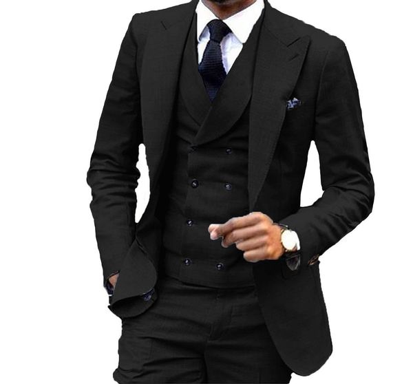 Nuovo Custom Made One Button Nero Smoking da sposo Smoking picco Groomsmen Mens Business Party Suits (Jacket + Pants + Vest + Tie) 592