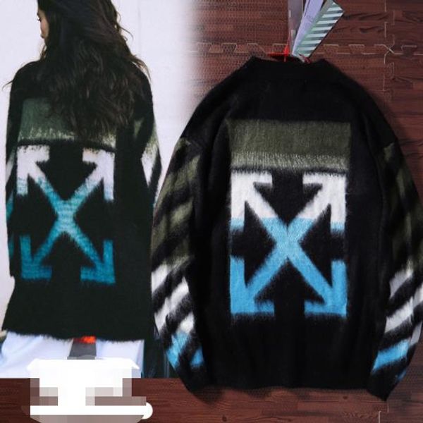

fashion couple sweaters green blue arrow embroidery gradient knitted sweater designer autumn and winter street sweaters, White;black