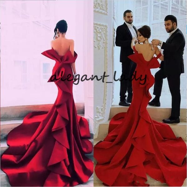 

tiered mermaid prom dresses long strapless backless red carpet celebrity evening party dress big bow women gown, Black