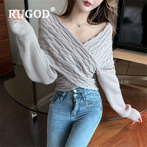 

rugod off shoulder vintage twist pattern knitted crop sweater women winter cothes v-neck elegant cross pullover collect waist, White;black