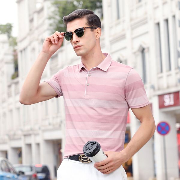 

new summer brand designer turn down collar shirt for men striped quality short sleeve casual fashions mens clothing, White;black
