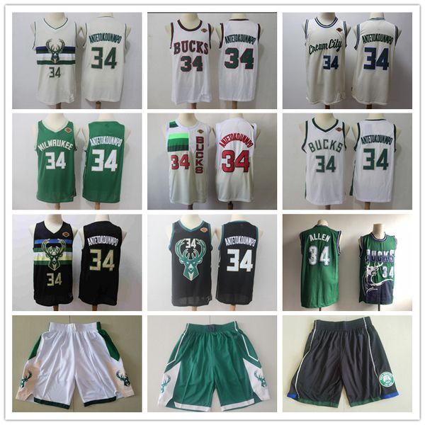 

mens milwaukee bucks throwback jersey ray 34 allen giannis 34 antetokounmpo basketball shorts basketball jerseys green black white, Black;red