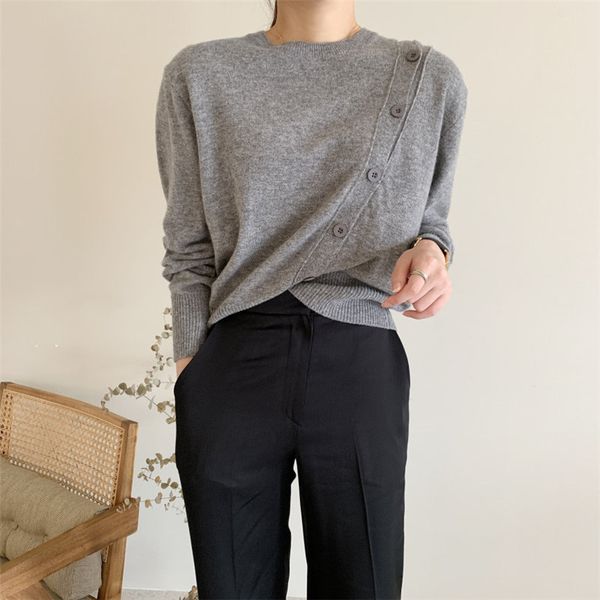 

women's sweaters hzirip women soft warm irregular-buttons leisure brief casual girls pullovers autumn knitted loose sweet 2 types, White;black