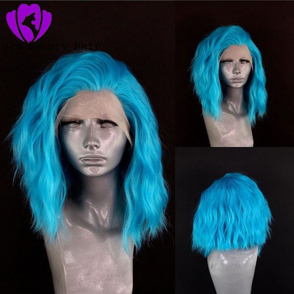

180% density loose wave lace front wigs synthetic heat resistant for women blue color pre plucked brazilian short wig with baby hair, Black;brown