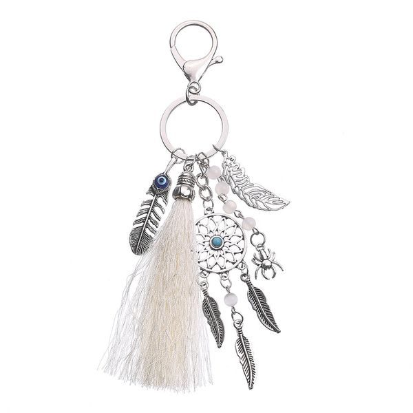 

handmade natural stone keychain dream catcher keyring tassels feather keychain women silver boho jewelry gift for women