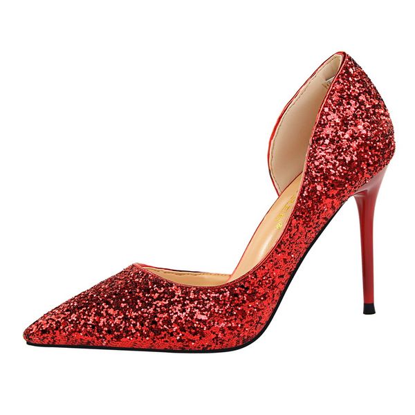 

vogue women pumps bling high heels wedding shoes women heels shoes female gold silver ladies stiletto 868-8, Black