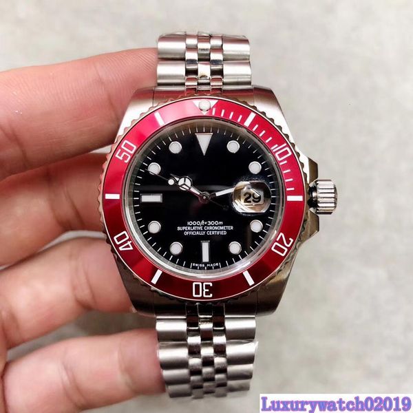 

jubilee bracelet 40mm luminous black dial sapphire mens watch watches with auto date windows automatic mechanical red bezel man wristwatches, Slivery;brown