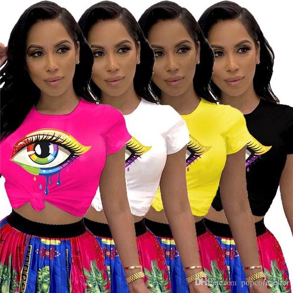 

deigner t-shirt short sleeve quick dry colorful eyes print t-shirts casual running womens women summer fashion, White