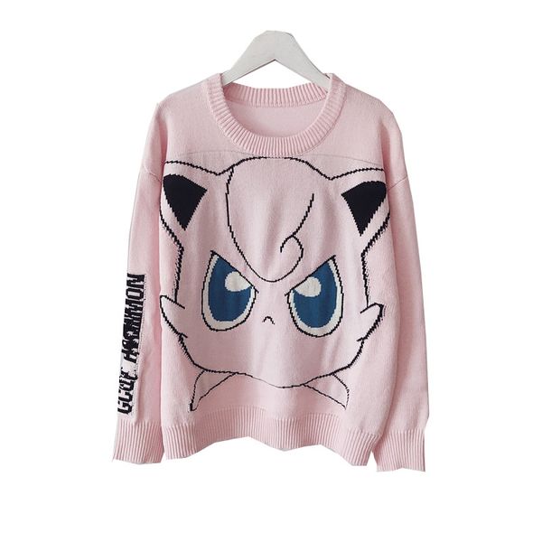 

2019 early autumn cartoon long-sleeved pink wool blended wonen sweaters pullover knitted sweater designer coat pull femme plus size s-l, White;black