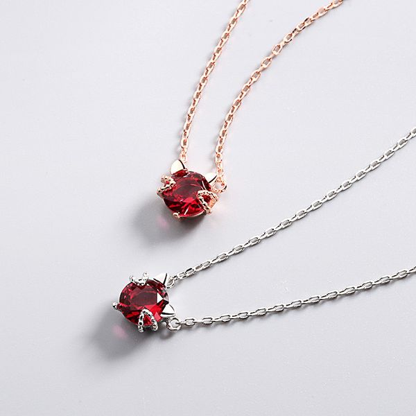

s925 sterling silver red crystal kitten pendant luxury designer jewelry ladies wedding necklace 6-xl1110