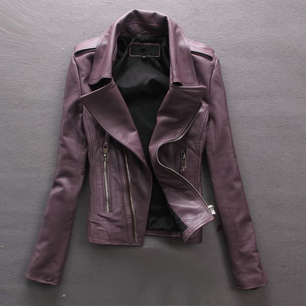 

factory spring and autumn sheepskin real leather clothing genuine leather female short design slim motorcycle jacket women, Black