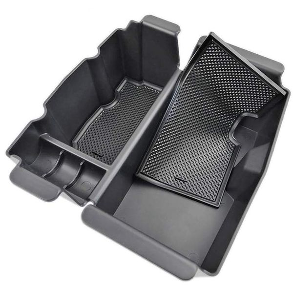

black center console organizer tray for wrangler jl and 2020 gladiator jt accessories, armrest storage box with rubber