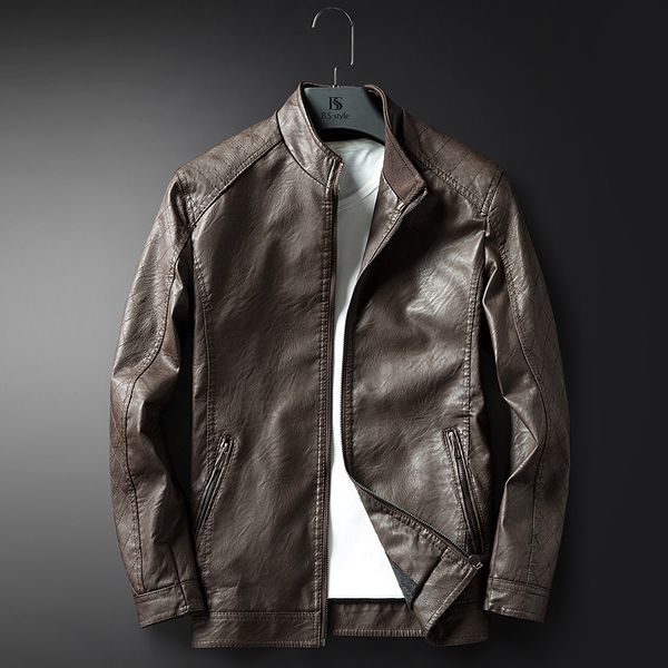 

leather jacket bomber motorcycle jacket men biker pu coat solid color 2019 fashion causal jaqueta masculino j408, Black;brown
