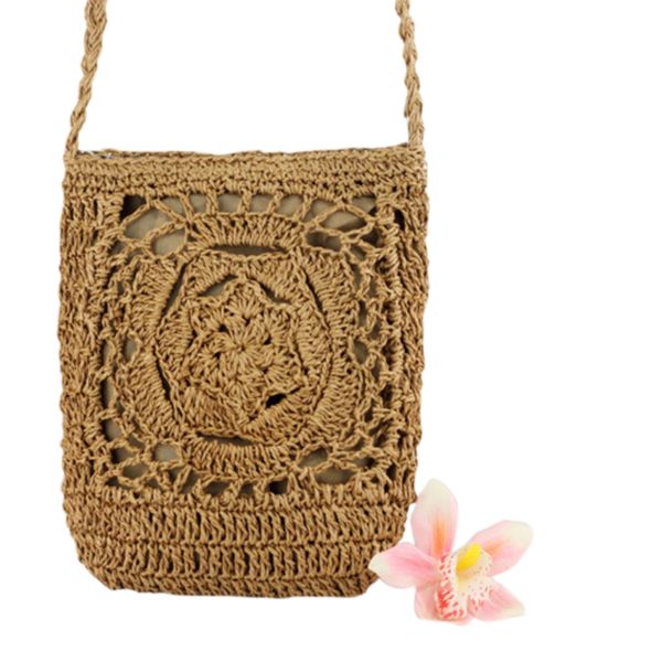 

women cute crochet sling beach summer purse straw shoulder handbag