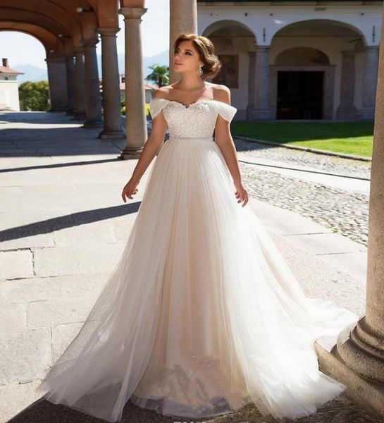 

customized charming bohemian wedding dresses appliques lace corset back a line sweep train modest country beach bridal gowns, White