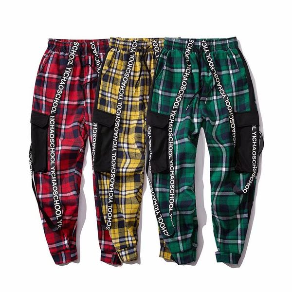 

men's casual pants fashion men trousers jogger pants sport slim fit plaid joggers trousers running joggers sweatpants new, Black