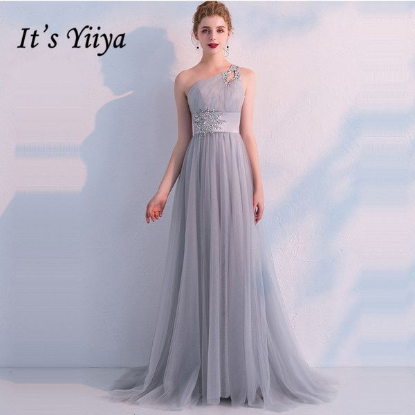 

it's yiiya evening dress 2019 one shoulder long prom dressees crystal gray plus size backless formal night robe de mariee v057, White;black