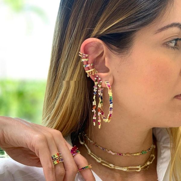 

fashion romantic long cz drop dangle earring for women geometric rainbow pastel cz earrings, Silver