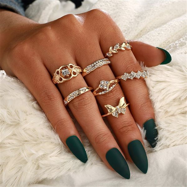 

charm gold color midi finger ring set for women vintage knuckle party jewelry knuckle ring set women jewelry gift 7 piece, Slivery;golden