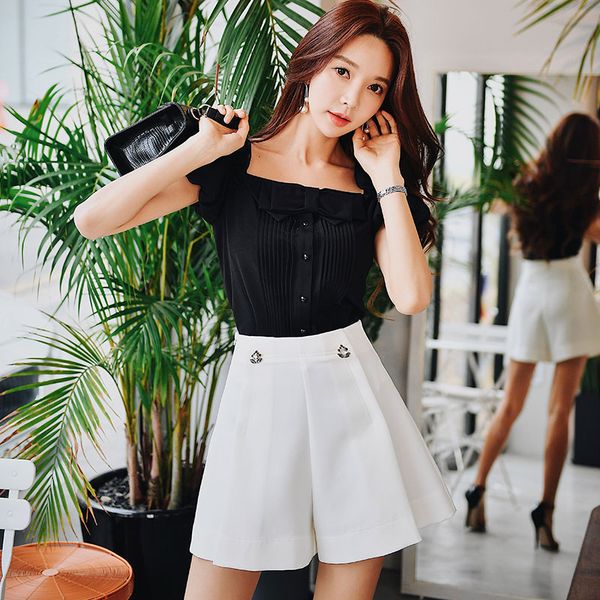 

dabuwawa summer sexy wide-ноги высокой талией шорты женщин управление леди мода a-line сыпучие тонкий тонкий повседневные шорты d18bsp003, White;black