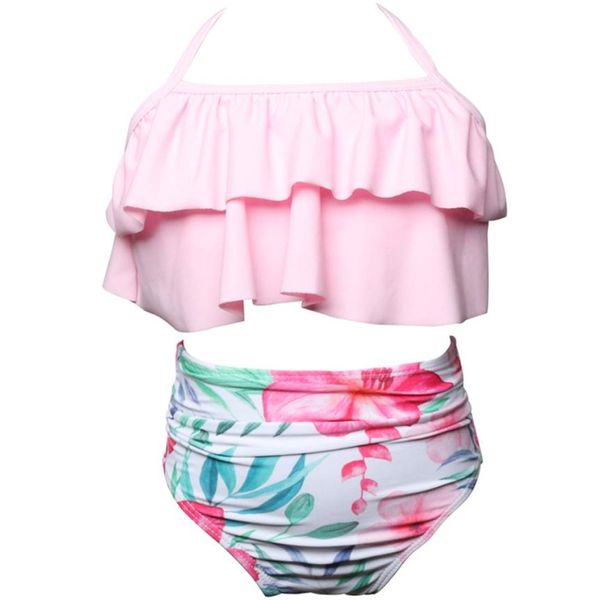 

toddler baby girls ruffles bandage swimwear bathing suit split bikini set floral print swimsuit flounces plavky tankini maillot