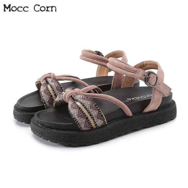 

34~43 plus size women beach platform sandals summer peep toe ankle strap roman sandals gladiator flat shoes woman leather sandal, Black