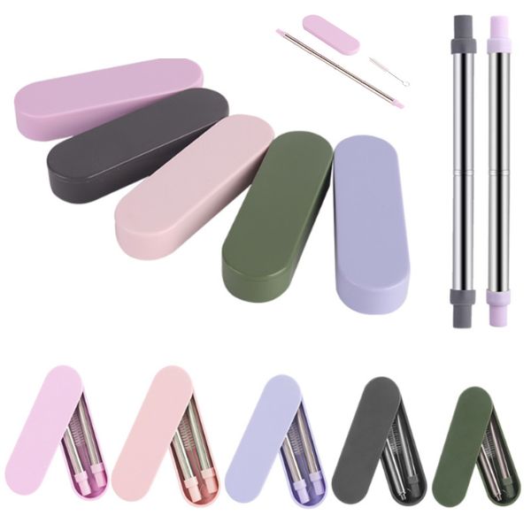 

складная многоразовый соломка из нержавеющей стали складных трубочки с чистящей щеткой пищевого силикона складной стро dhl xd21584