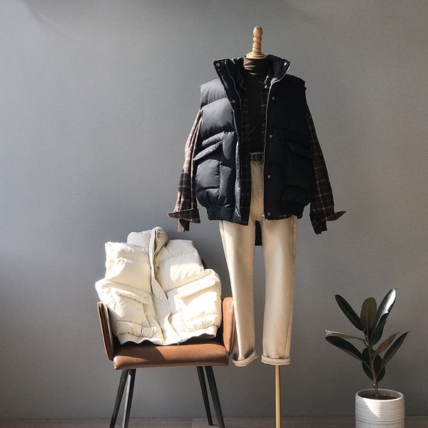 

mooirue spring female vest jacket single breasted slim down cotton vest sleeveless loose korean girls overcoat, Black;white