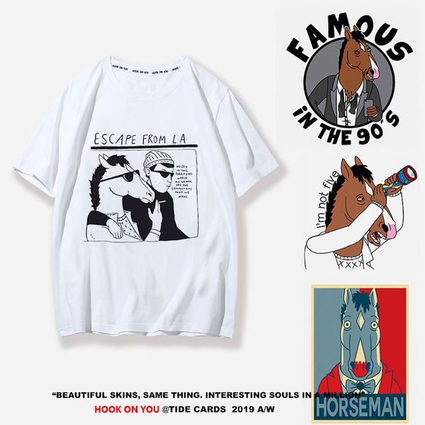 

cartoon comic bojack horseman horse male wave jack man t shirt men and women lovers fund, White;black