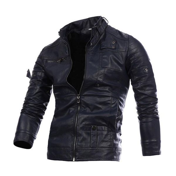 

mans leather jacket zipper leather clothing casual pu leather clothing loose coat with 3 colors asian size m-3xl, Black