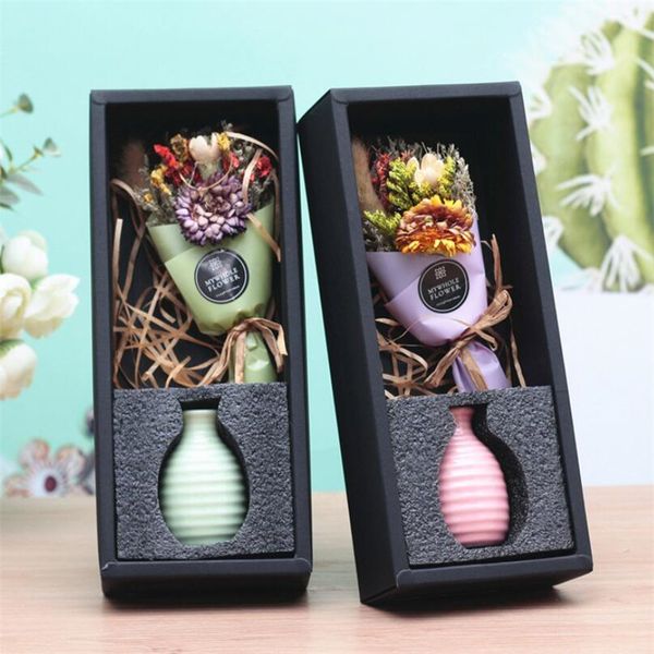 

hand made flowe rwith vase gift box dried flower bouquet valentine's day gift wedding decor home decoration drop shipping