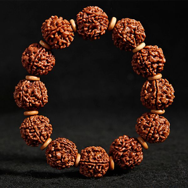 

joursneige tibetan kingkong bodhi bracelet 18mm beads round rudraksha bodhi seeds buddha prayer bracelet japa mala wristband, Golden;silver