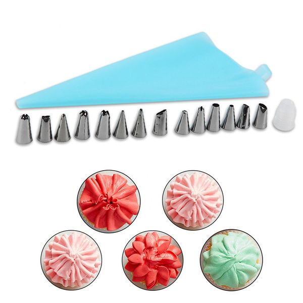 

practical 16pcs/set diy 31cm length silicone ice piping cream pastry bag cake decorating squeeze cream cake baking tools