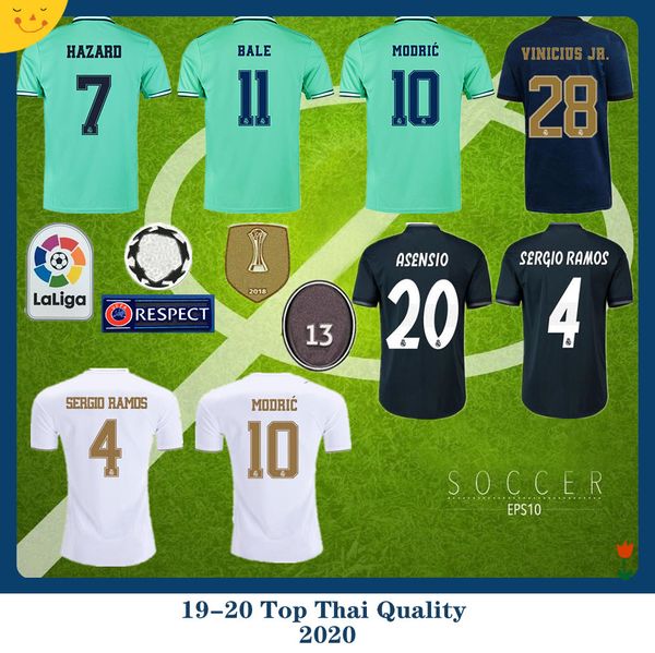 

19 20 real madrid soccer jersey hazard modric benzema jovic ramos bale militao soccer uniform 2019 2020 man sports football shirt, Black;yellow