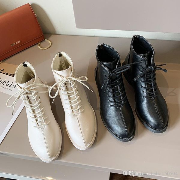 

women winter boots genuine leather fashion brand classic luxury british lace-up ladies splicing martin boots, Black