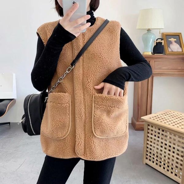 

женские осенние sen и зима новый сплошной цвет овчины дикий толстый теплый жилет жилет женщин, Black;white