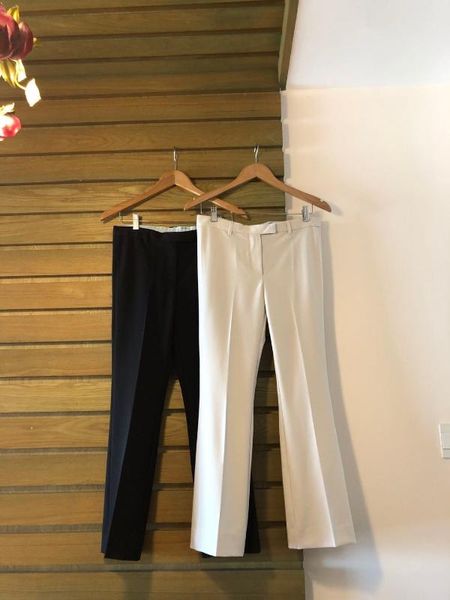 

2020 ladies fashion loose solid color mid-waist straight pants 0612, Black;white